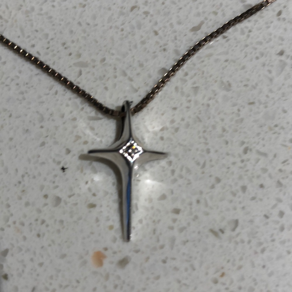 Cross Necklace with one diamond in center
